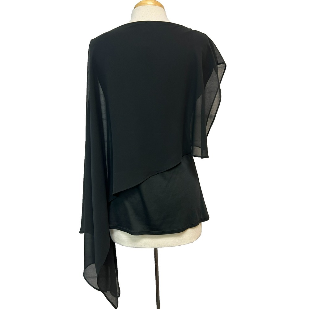 NWT Haute Hippie Asymmetric Hem Top Black Tee w/ Sheer Overlay SZ M - Picture 3 of 12
